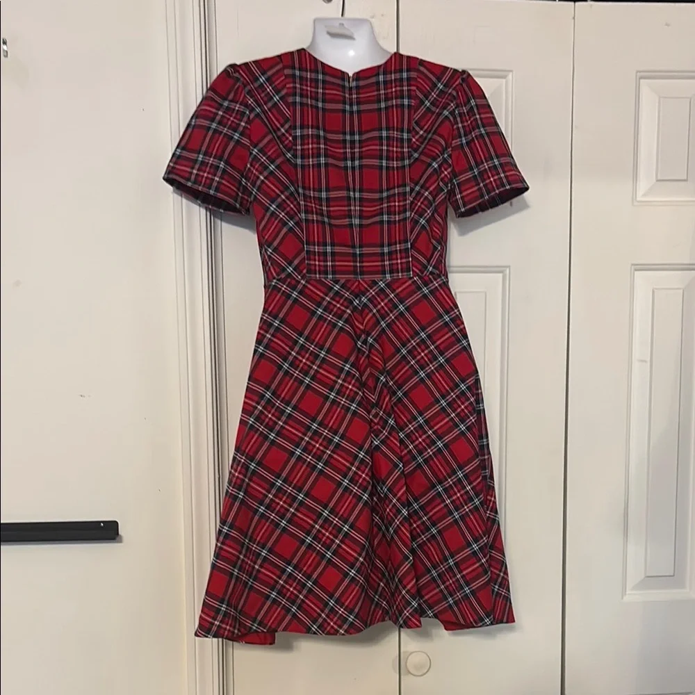 Draper James Red and Blue Pleated Puff Sleeve Midi Dress - Picture 2 of 6